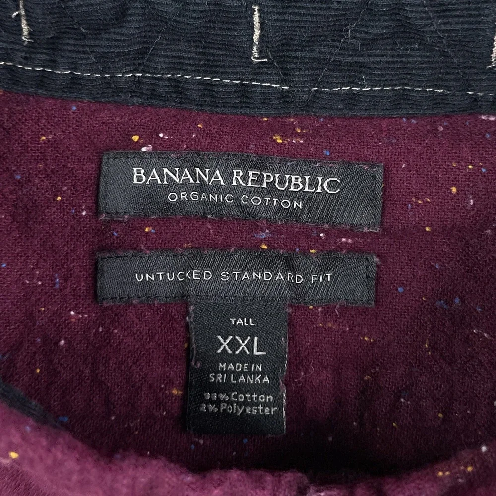 Banana Republic Shirt Mens XXL Tall Burgundy Donegal Flannel Untucked Fit